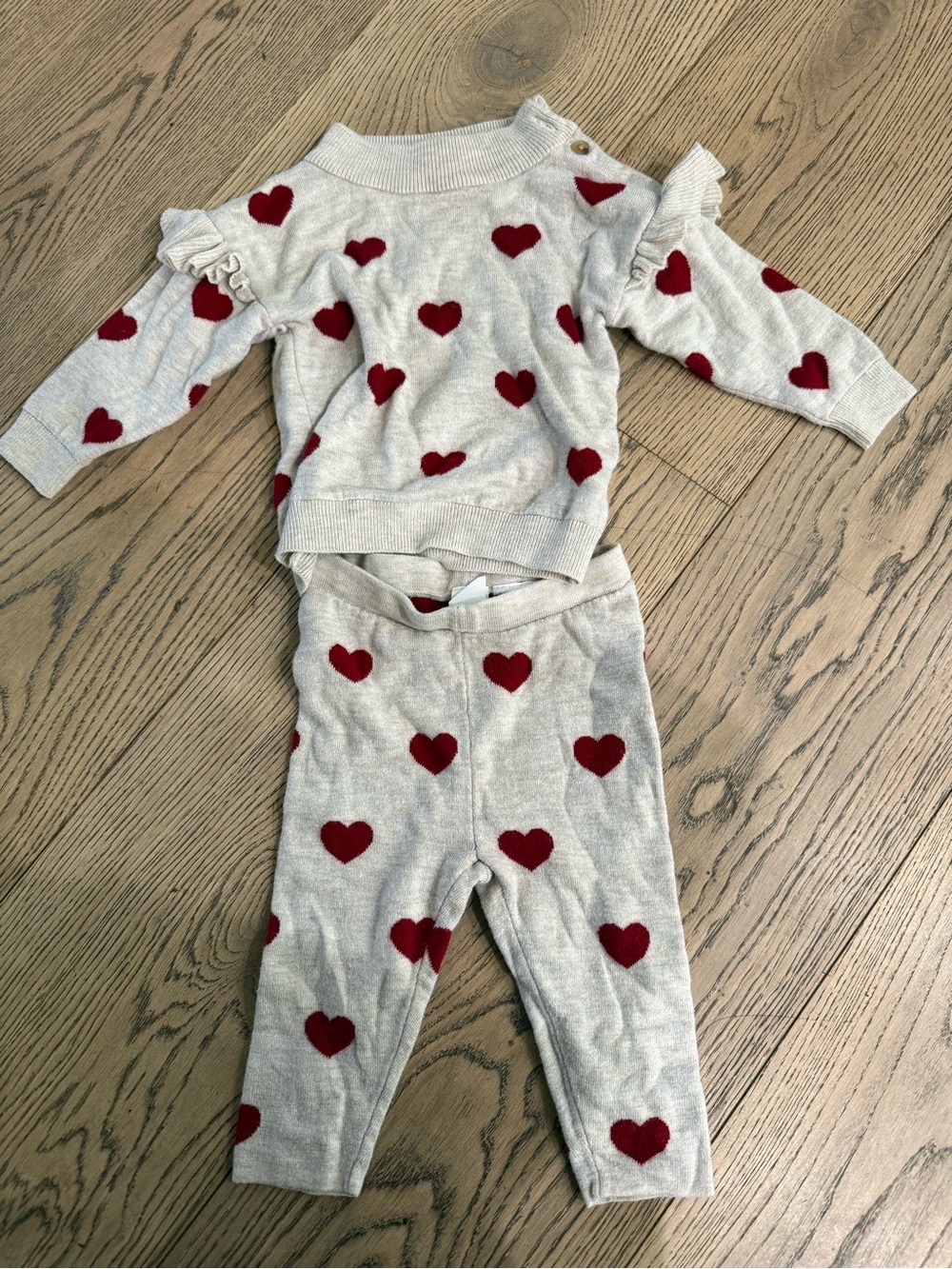 H&M Cream and Red Heart Baby Sweater Set